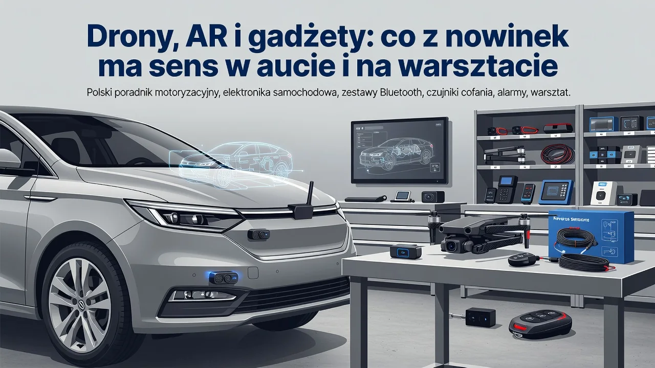 Drony, okulary AR i gadżety warsztatowe w użyciu przy samochodzie
