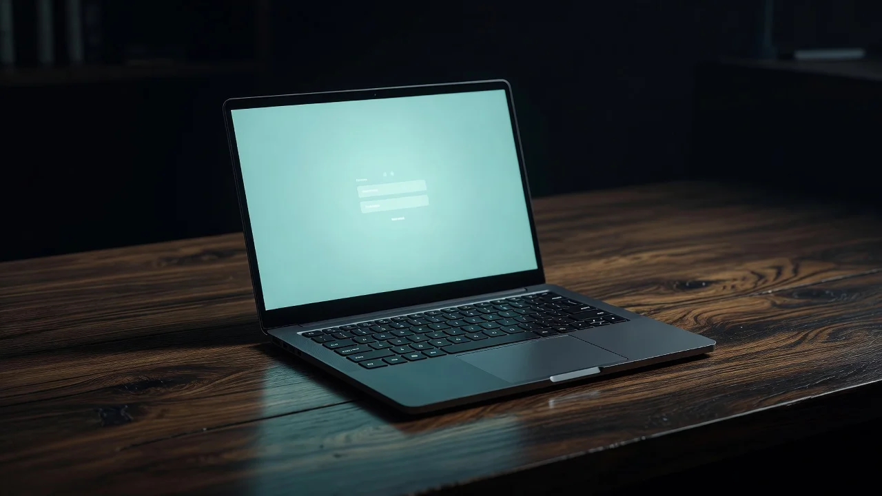 Laptop z formularzem logowania do kasyna na ciemnym biurku